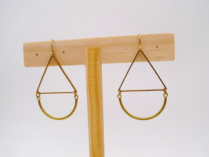 Raw brass earrings, Geometric dangle earrings, Simple earrings, Moden earrings image 4