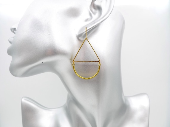 Raw brass earrings, Geometric dangle earrings, Simple earrings,  Moden earrings