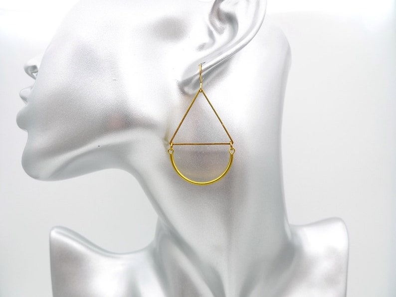 Raw brass earrings, Geometric dangle earrings, Simple earrings, Moden earrings image 1