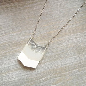 Chevron necklace, Long necklace,  Ombre  white necklace, Geometric necklace, pendant necklace