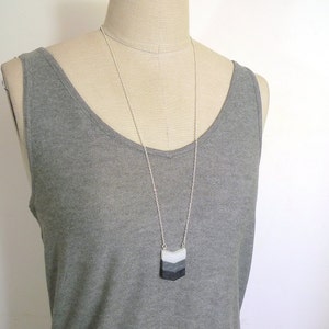 Chevron necklace, Long necklace, Black, grey and white, Geometric necklace, long chain necklace image 1