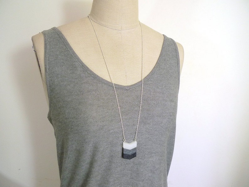 Chevron necklace, Long necklace, Black, grey and white, Geometric necklace, long chain necklace image 1