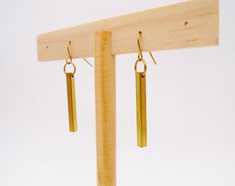 Raw brass earrings, Geometric dangle earrings, Simple bar earrings,  Moden earrings