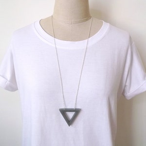 Simple triangle necklace, Long necklace,Grey pendant necklace, Geometric necklace image 2