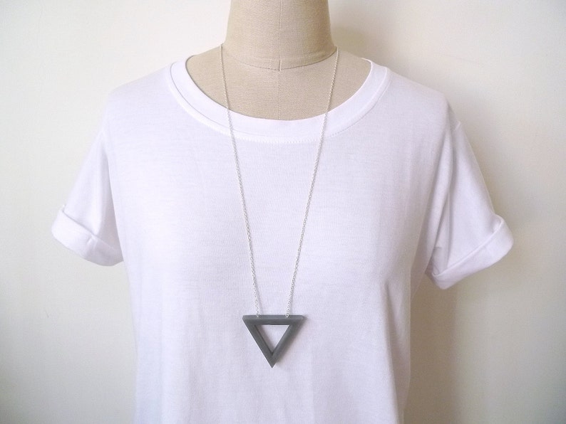 Simple triangle necklace, Long necklace,Grey pendant necklace, Geometric necklace image 2