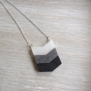 Chevron necklace, Long necklace, Black, grey and white, Geometric necklace, long chain necklace image 2