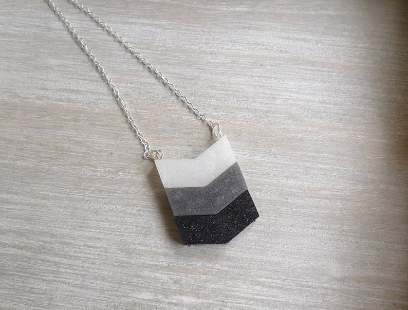 Chevron necklace, Long necklace, Black, grey and white, Geometric necklace, long chain necklace image 2