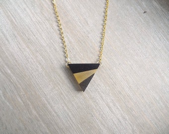 Triangle necklace, Black and gold pendant necklace, Geometric necklace