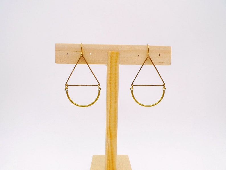 Raw brass earrings, Geometric dangle earrings, Simple earrings, Moden earrings image 2
