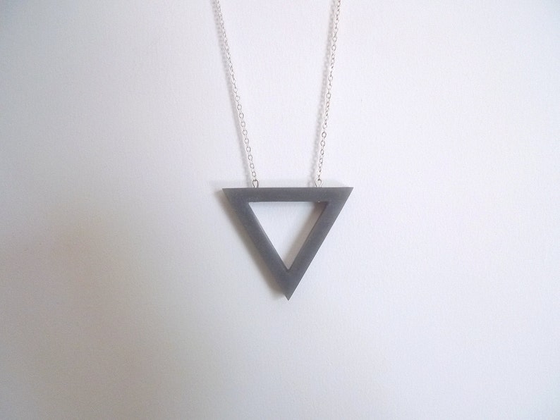 Simple triangle necklace, Long necklace,Grey pendant necklace, Geometric necklace image 1