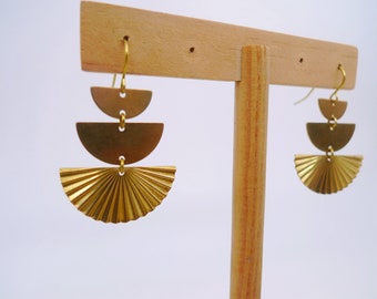 Raw Brass Half Circle Dangle Earrings: Geometric Modern Jewelry