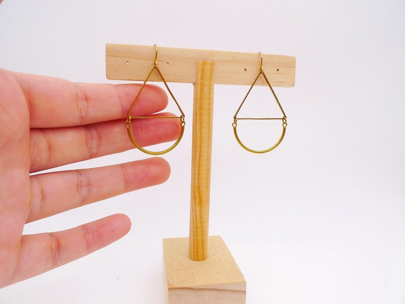 Raw brass earrings, Geometric dangle earrings, Simple earrings, Moden earrings image 6