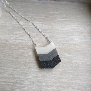 Chevron necklace, Long necklace, Black, grey and white, Geometric necklace, long chain necklace image 4