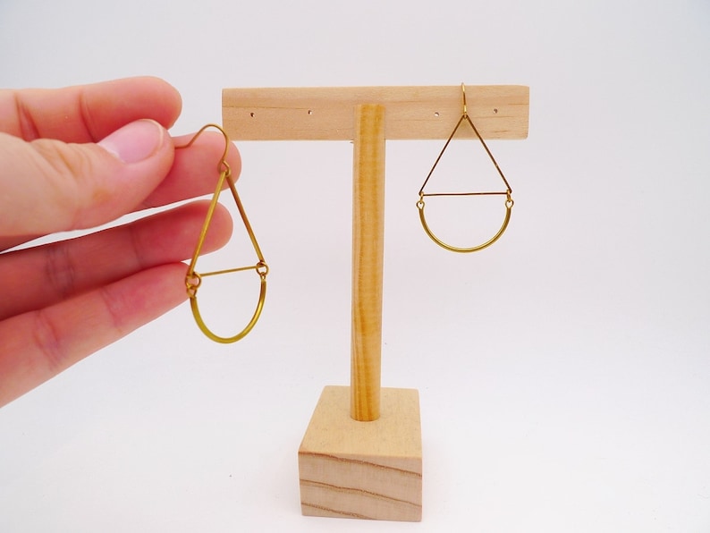 Raw brass earrings, Geometric dangle earrings, Simple earrings, Moden earrings image 7