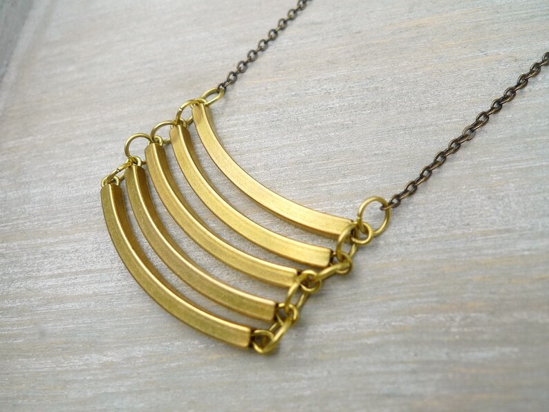 Long Necklace Raw Brass Necklace Geometric Necklace Long Etsy