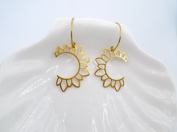 Raw brass earrings, Geometric dangle earrings, Simple earrings,  Half circle earrings, Moden earrings