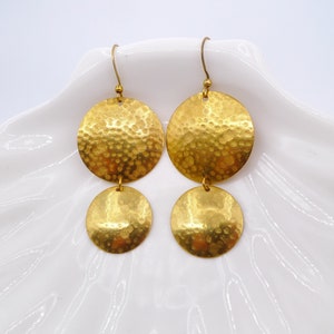 Circle drop Earrings, Raw brass drop earrings,  Hammered brass earrings, Geometric dangle earrings