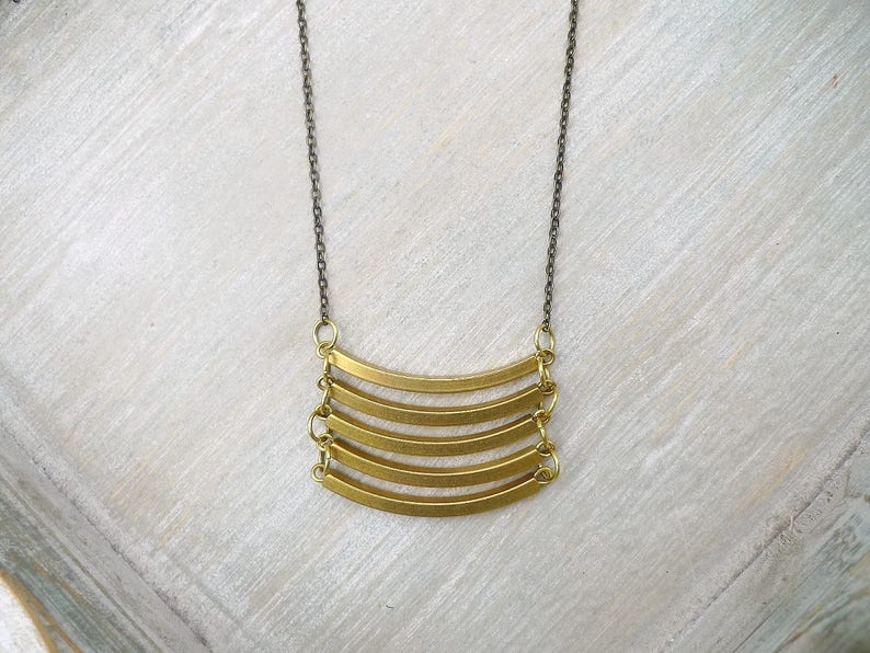 Long Necklace Raw Brass Necklace Geometric Necklace Long Etsy