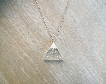 Snowy mountain necklace, Triangle pendant, Geometric necklace