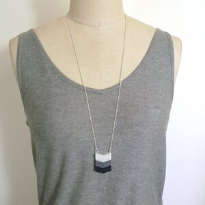 Chevron necklace, Long necklace, Black, grey and white, Geometric necklace, long chain necklace image 3