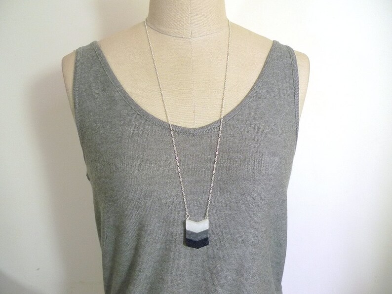 Chevron necklace, Long necklace, Black, grey and white, Geometric necklace, long chain necklace image 3
