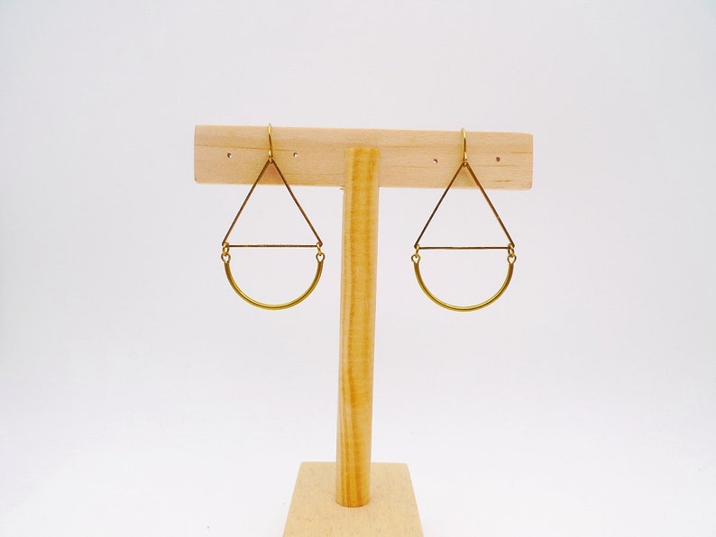 Raw brass earrings, Geometric dangle earrings, Simple earrings, Moden earrings image 5