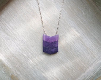 Long necklace, Chevron necklace, Ombre purple necklace, Geometric necklace, pendant necklace