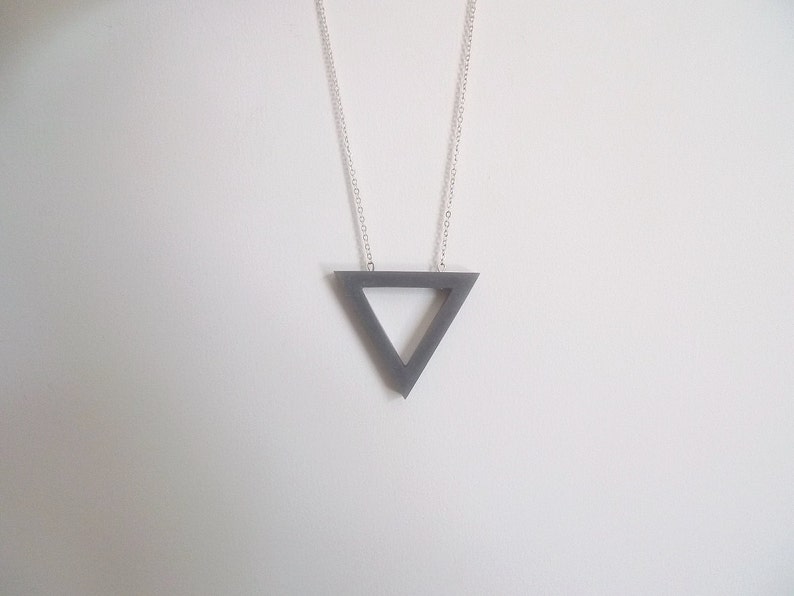 Simple triangle necklace, Long necklace,Grey pendant necklace, Geometric necklace image 5