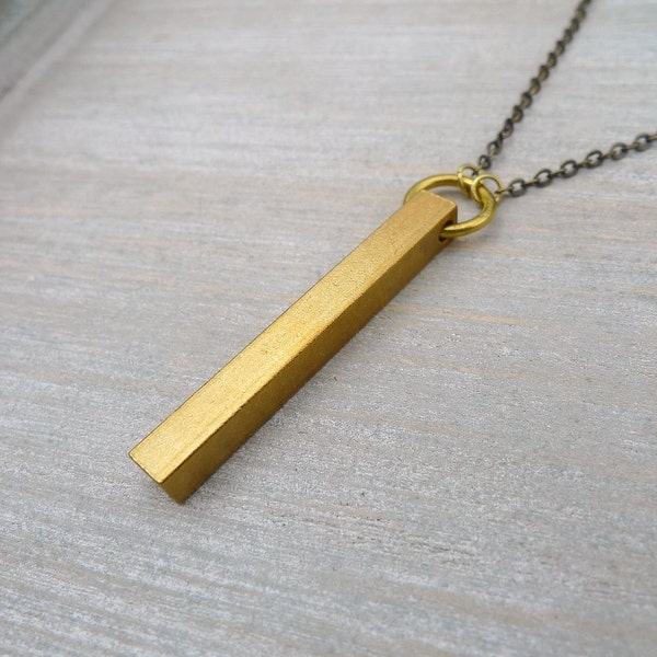 long bar necklace, Raw brass necklace, Geometric necklace, long necklace