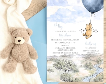 Vintage Pooh Baby Shower Invitation | Classic Storybook Theme (Digital File)