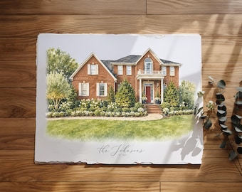 Custom Watercolor House Portrait | Fine Art Deckled Edge Print