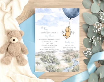 Vintage Pooh Baby Shower Invitation | Classic Storybook Bear Invite (Printed)