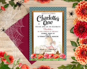 Charlotte's One Birthday Invitation | Farm Storybook First Birthday Invite (Digital Download)
