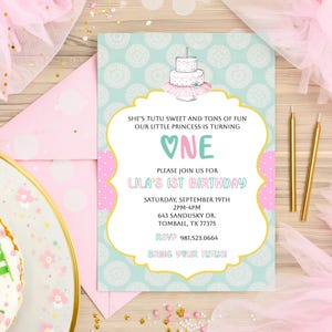 Tutu Sweet 1st Birthday Invitation | Personalized Girl First Birthday Invite (Digital File)