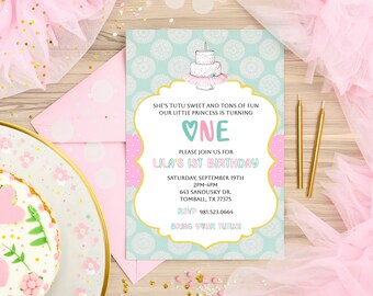 Tutu Sweet 1st Birthday Invitation | Personalized Girl First Birthday Invite (Digital File)