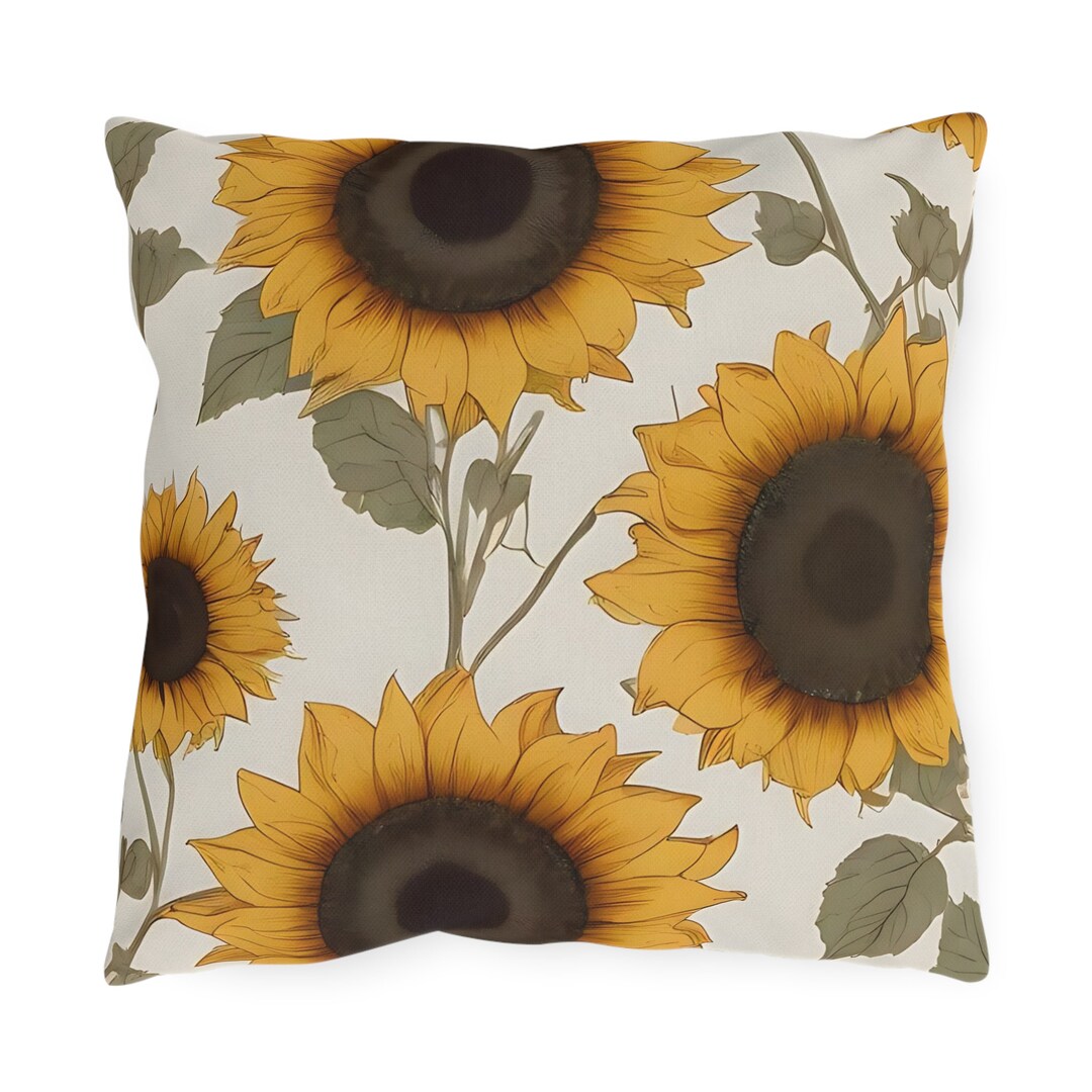 16x16 Sunflower Outdoor Waterproof Pillow, Sunflower Designed Outdoor Pillow, Sunflowers Yellow