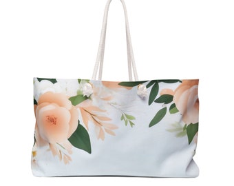 Floral Weekender Bag, Floral Beach Bag, Floral Beach Tote bag, Rope Handle Weekender Bag