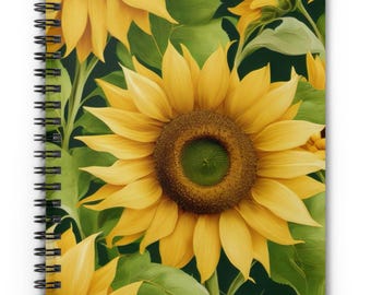 Sunflower Spiral Notebook, Floral Stationary for School, Office, Poems, Shopping Lists