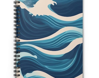 Ocean Waves Notebook, 118 Page Spiral lined, School Notes, Office Stationary, Coastal Gift