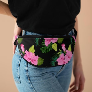 Beabes Aloha Post Waist Packs Modern Brush Hawaii Hello Hi Abstract Ink Black Word On White Drawn Fanny Bags With Headphone Hole Hiking Camping Fishin Aloha Vibes Fanny Pack, Tropical Waist Bag, Hawaiian Style Belt