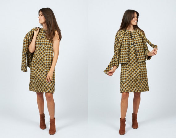 Vintage 60s Plaid Wool Two Piece Dress and Jacket