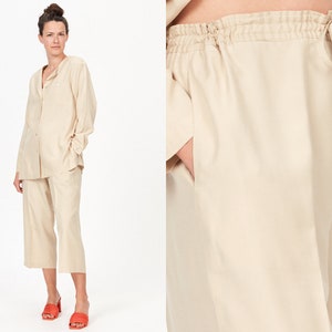 Vintage 80s Silk Pant Set in Bone Minimalist Two Piece Rafaella