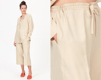 Vintage 80s Silk Pant Set in Bone Minimalist Two Piece Rafaella