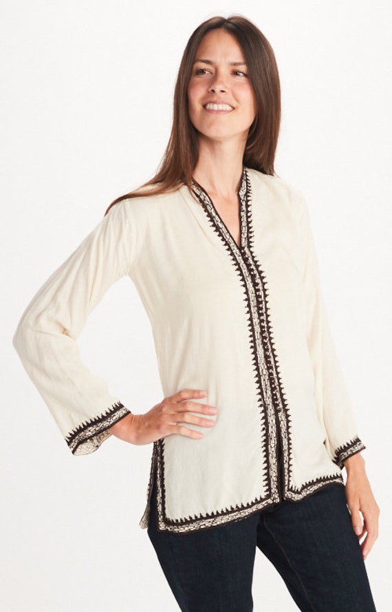 Vintage 70s Cotton Embroidered Bohemian Blouse - image 4