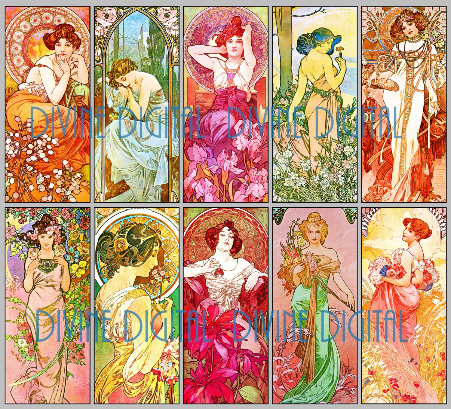 Digital Collage Sheet of Art Nouveau Antique European Posters Etsy