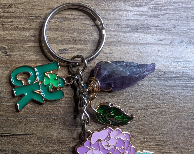 Handmade Flower Keychain with Amethyst Accent