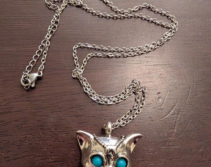 Teal cat necklace