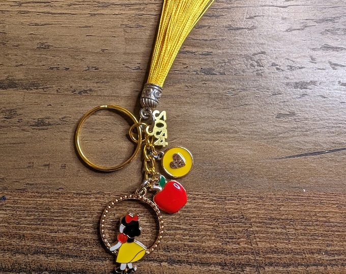 Handmade Snow White Keychain: Gold Charm Keychain