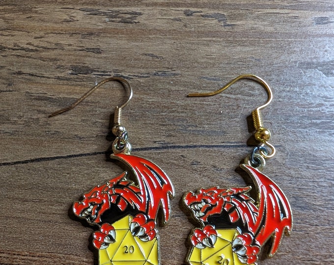 Dragon D20 Earrings: Fantasy RPG Jewelry