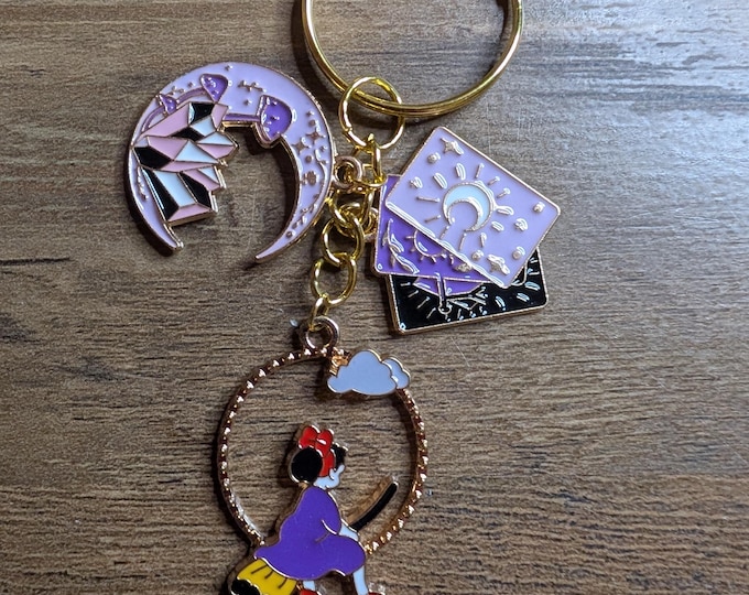 Enamel Animation Keychains: Witch, Moon, Tarot Charms